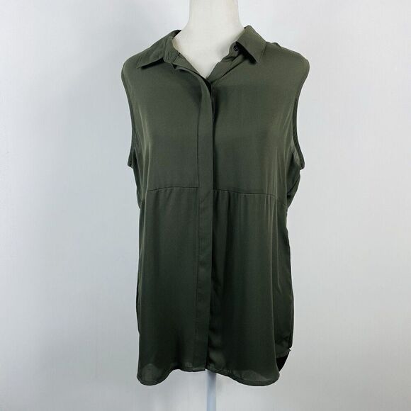 Apt. 9 Size Medium Covered Placket Sleeveless Blouse Shirt Green Split Back - Picture 1 of 4